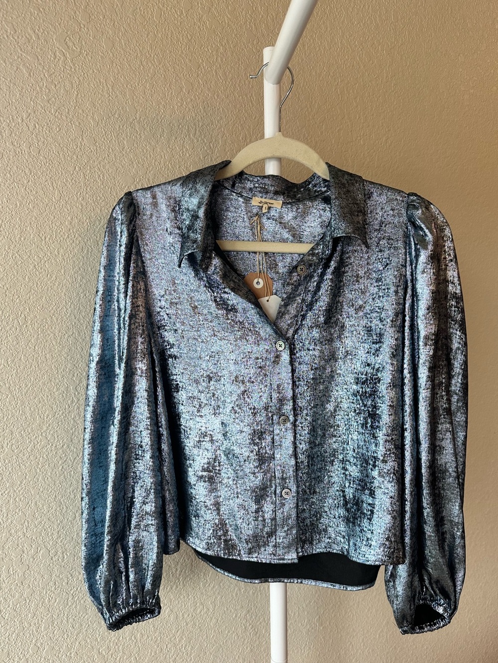 Bellerose Howland steel metallic puff sleeve blouse size 1 or small NWT
